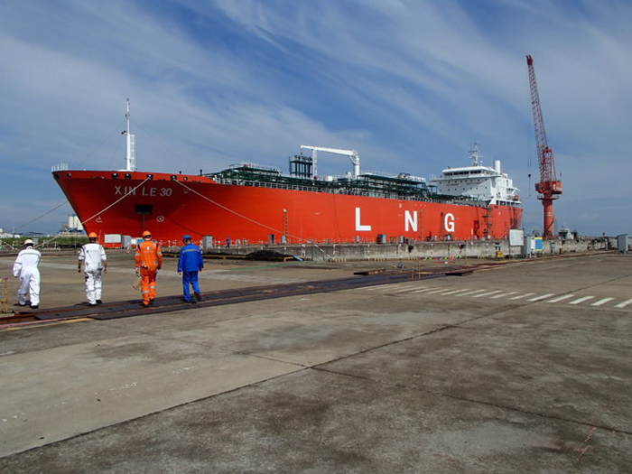 LNG carrier at shipyard
