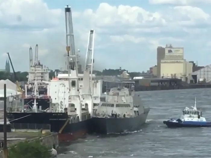 LCS Commander eliminated after striking moored bulker image description