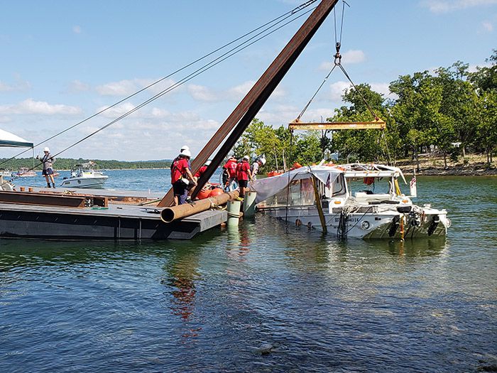 deadly duck boat DUKW is raised from water