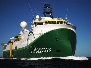 Green ship with Polarcus on bow