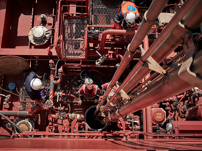 View into ship's interior from above