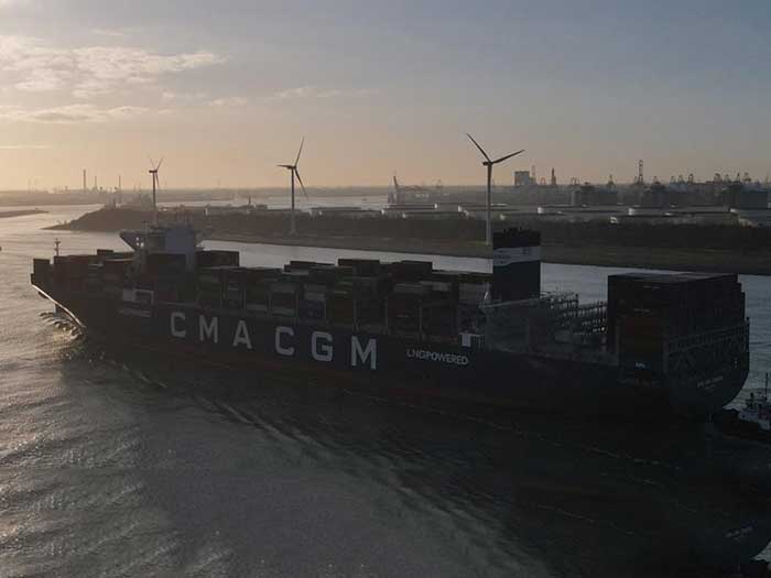 Containership at night