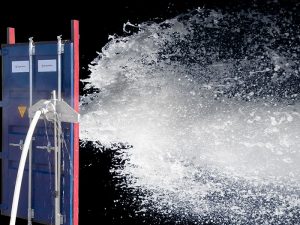 Hydropen works by drillinginto container tthen spraying the interior