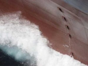 Air bubbles around ship's hull