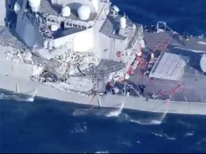 Damage sustained by USS Fitzgerald in collision with containership: Fatigue was identified as one factor in fatal incident
