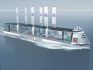 Containership with six wing sails