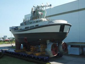 All electric tug oustide paint shop