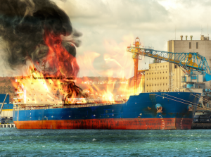 Chemical explosion on cargo ship due to hazardous chemicals