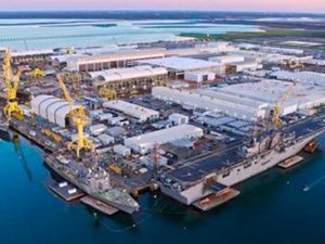 Aerial view of shipyard