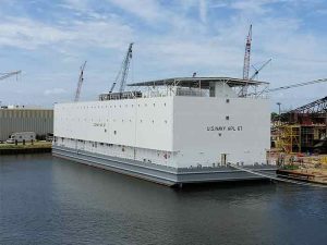 Berthing barge alongside at Halter Marine shipyard