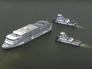 Riverboat with two towboats