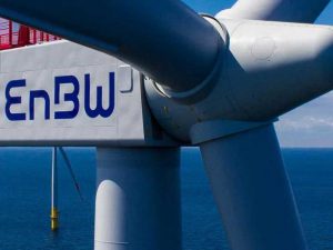 EnBW logo on offshore wind turbine