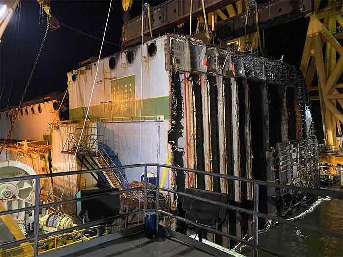 Section 6 of Golden Ray wreck after being separated from rest of wreck