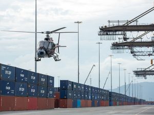 helicopter with CMA CGM containers used in new James Bond movie