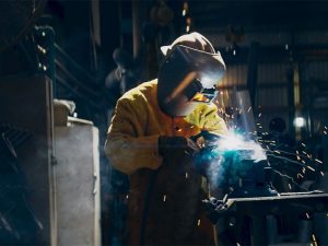 Shipyard welder at work