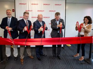 ceremonial ribbon cutting marked opening of ne Crowley office