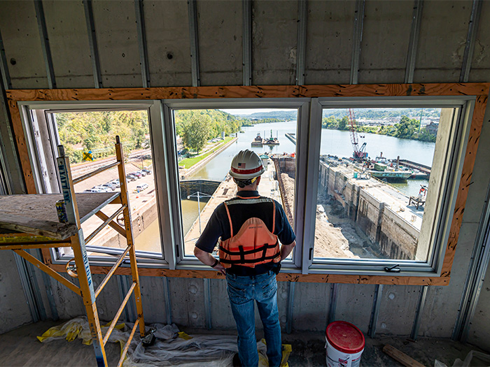 Engineer monitors work at Charleroi Lock and Dam