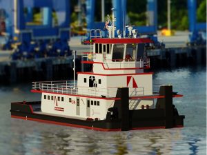 Artist rendering of the zero emissions, fully electric towboat.
