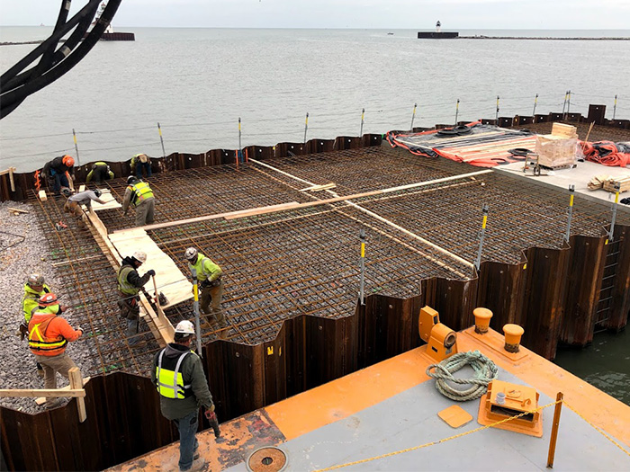 Work on Cleveland Harbor Breakwater