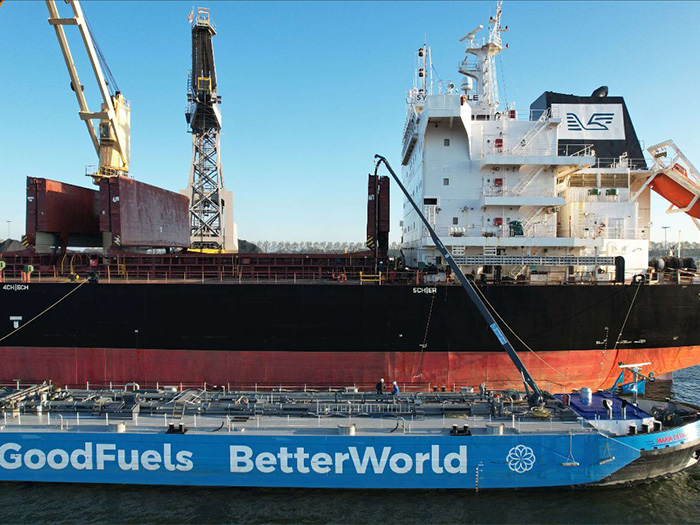 Bulker being refueled with biofuel