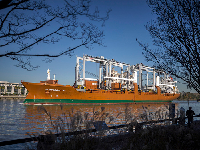 port cranes on ship