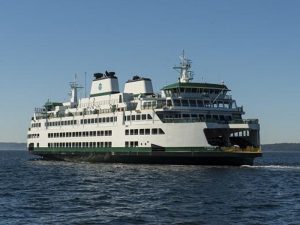 WSF’s new hybrid-electric ferry Wishkah, set to enter service in 2025, will be an Olympic-class vessel similar in design to Suquamish (above).