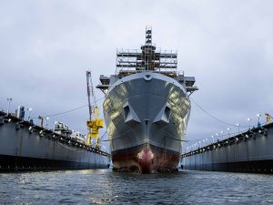 LPD launches from Ingalls floating dry dock