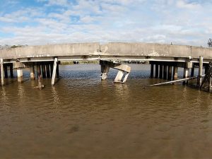 Bridge damaged by barge