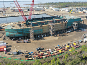 New dredge R.B. Weeks under construction at Eastern Shipbuilding Group