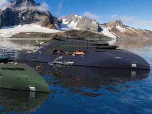 Autonomous tender vessels would charge battery-powered cruise ships from MSR-powered Thor.