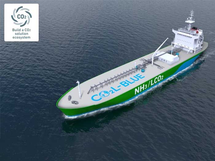 Concept ship is designed to carry ammonia on its outward journey, and LCO2 on the return trip.