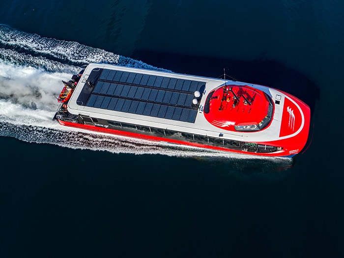 High speed ferry seen from above