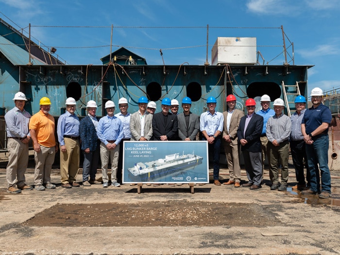 Crowley LNG bunker barge keel laying ceremony