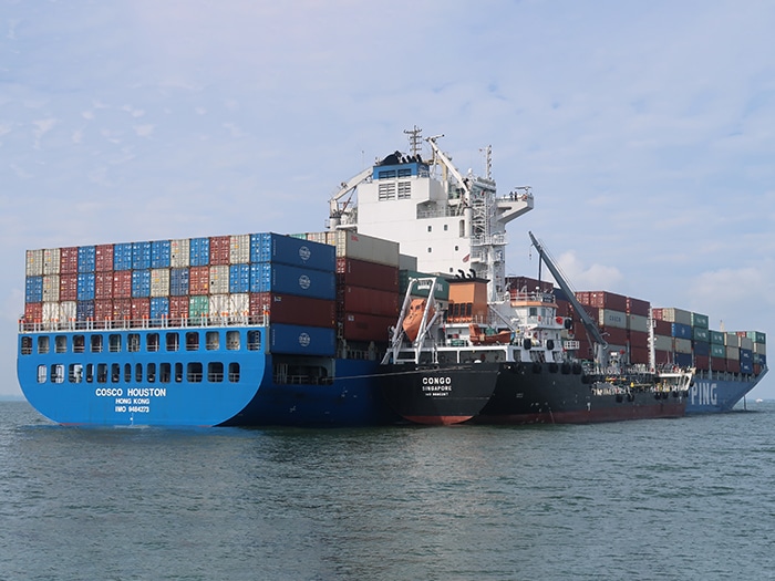 Containership bunkered with biofuel