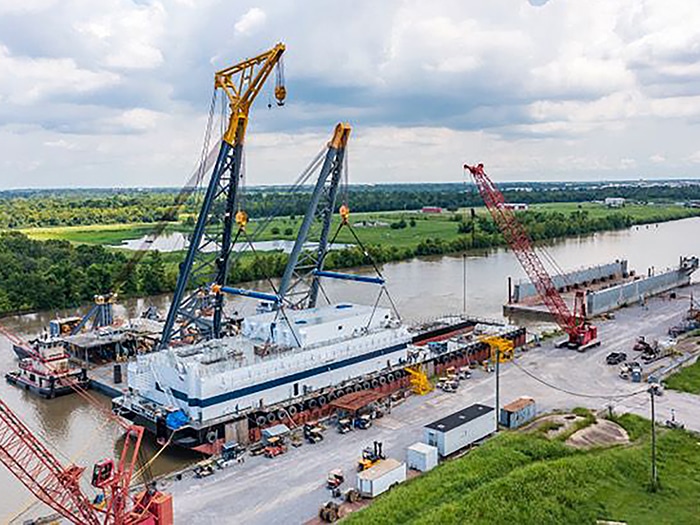 Cutter suction dredge at shipyard