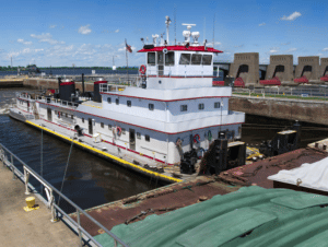 Towboat at lock and dam