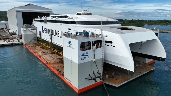 Express 5 comes out of Austal Philippines building hall