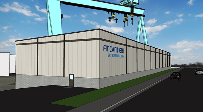 Rendering of new Fincantieri Bay machine shop exterior