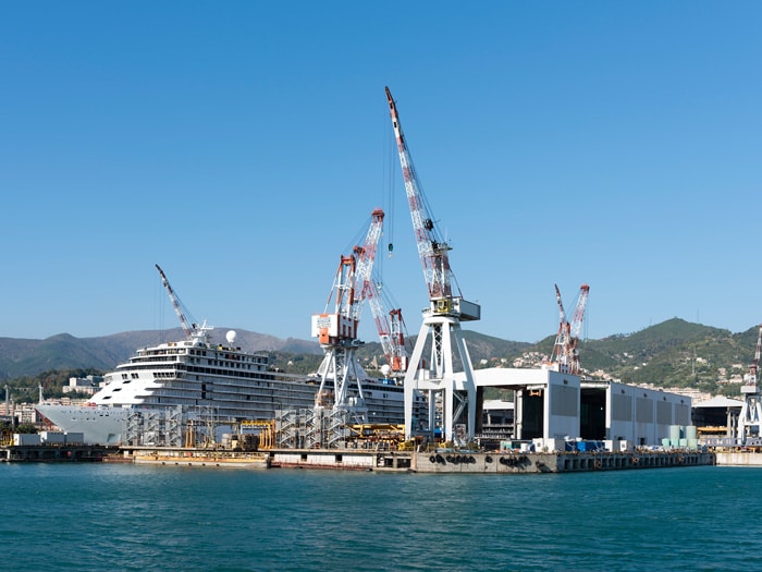 Cruise ship under construction at Fincantieri’s Genoa Sestri yard—one of 18 shipyards that Fincantieri operates worldwide