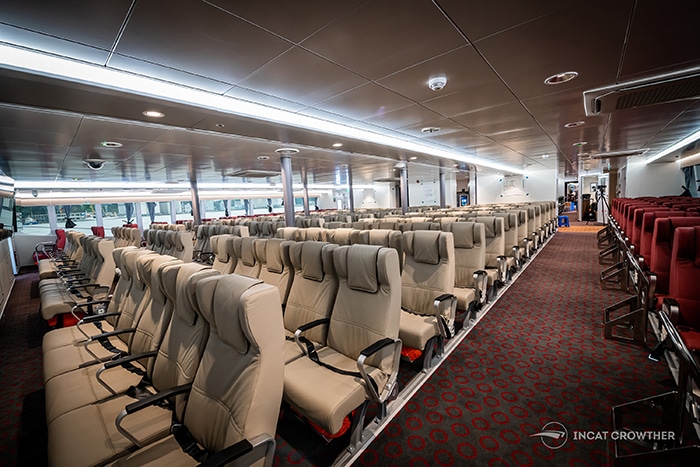 Passengers on Incat Crowther ferry built for Korea Express ferry are accomodated on a single deck