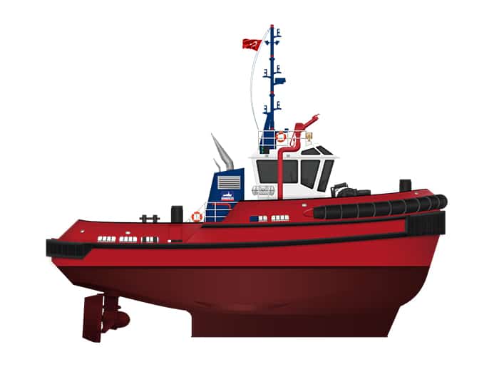 Tugboat with steerprop thrusters