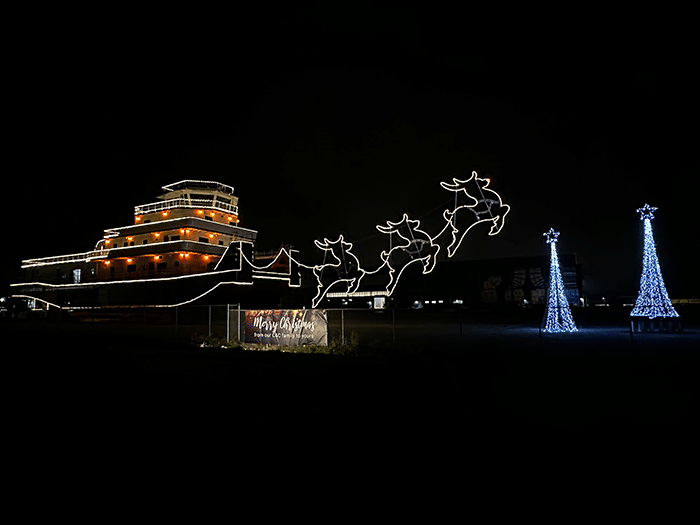 C&C Marine's Christmas light towboat display