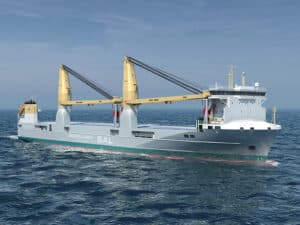 Rendering of heavy lift ship with Sperry Marine on board
