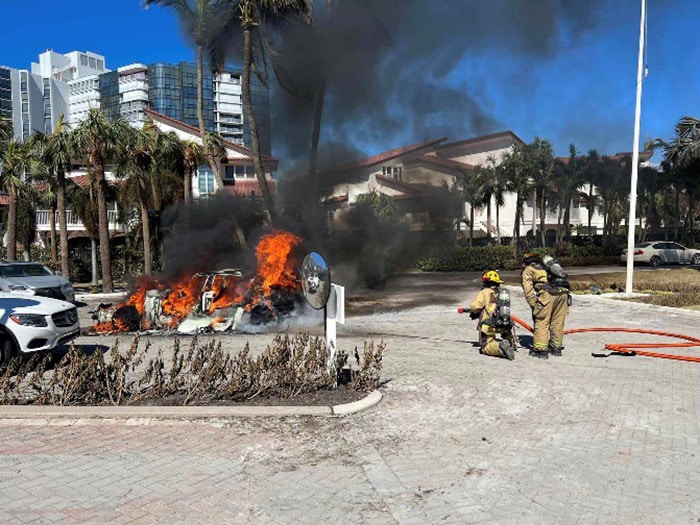 Responders tackle lithium-ion battery fire