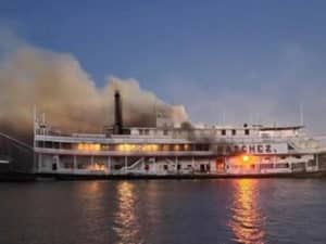 Steamboat Natchez on fire