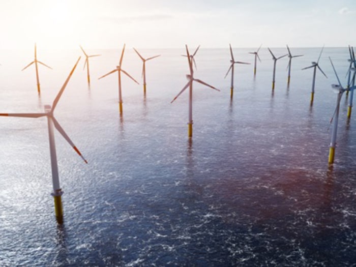 Offshore wind turbines shown in the ocean