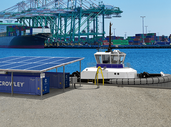 eTug tugboat charging at a port