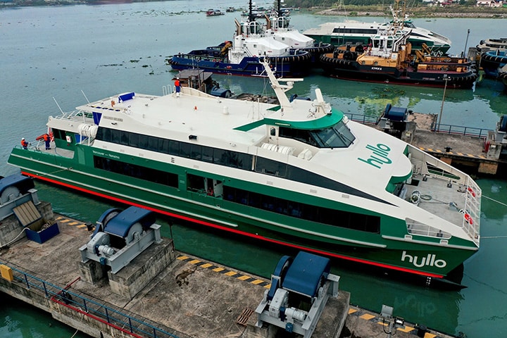 One of the first two vessels for new Vancouver Island Ferry Company seen at the shipyard