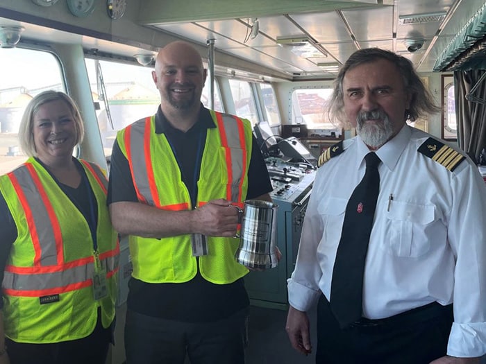 Captain Piotr Szczesniak brought the first ship of the international sseason into Ports of Indiana-Burns Harbor