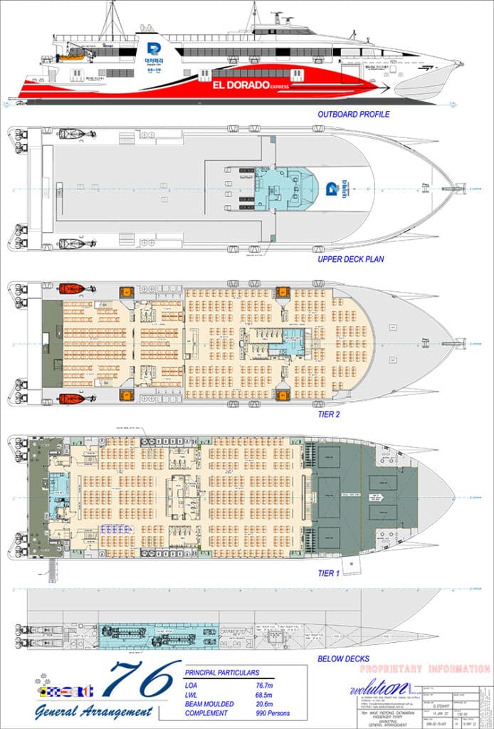 General arrangement of Incat Tasmania high speed catamaran